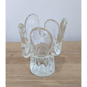 Kosta Boda Glass Crystal Sunflower Candle Holder Goran Warff MCM 70s Sweden 5''